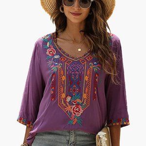 Womens Boho Embroidered Blouse